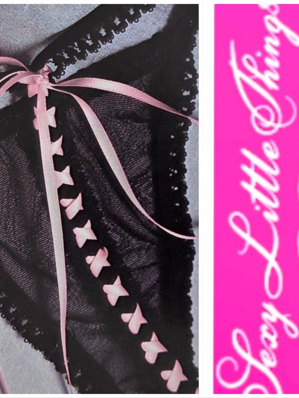 Victoria's Secret VTG Sexy Little Things Lace-up Thong Panty NWT Pink Ribbon Y2K
